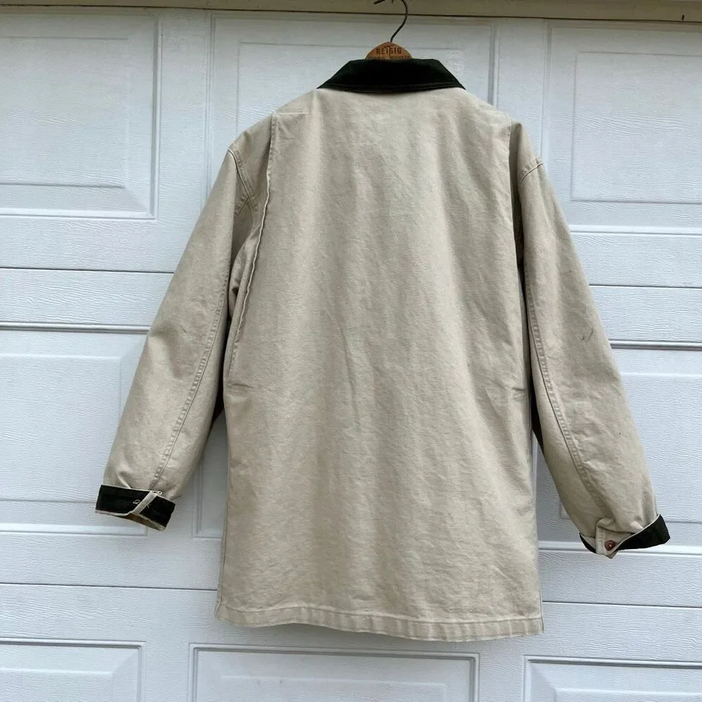 VTG LL Bean Field Coat Barn Jacket Canvas Corduroy Collar M Tall